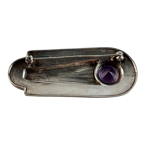 Art Deco Style Heirloom 73 Sterling Silver Amethyst Marcasite Unisex Lapel Pin - Picture 4 of 7